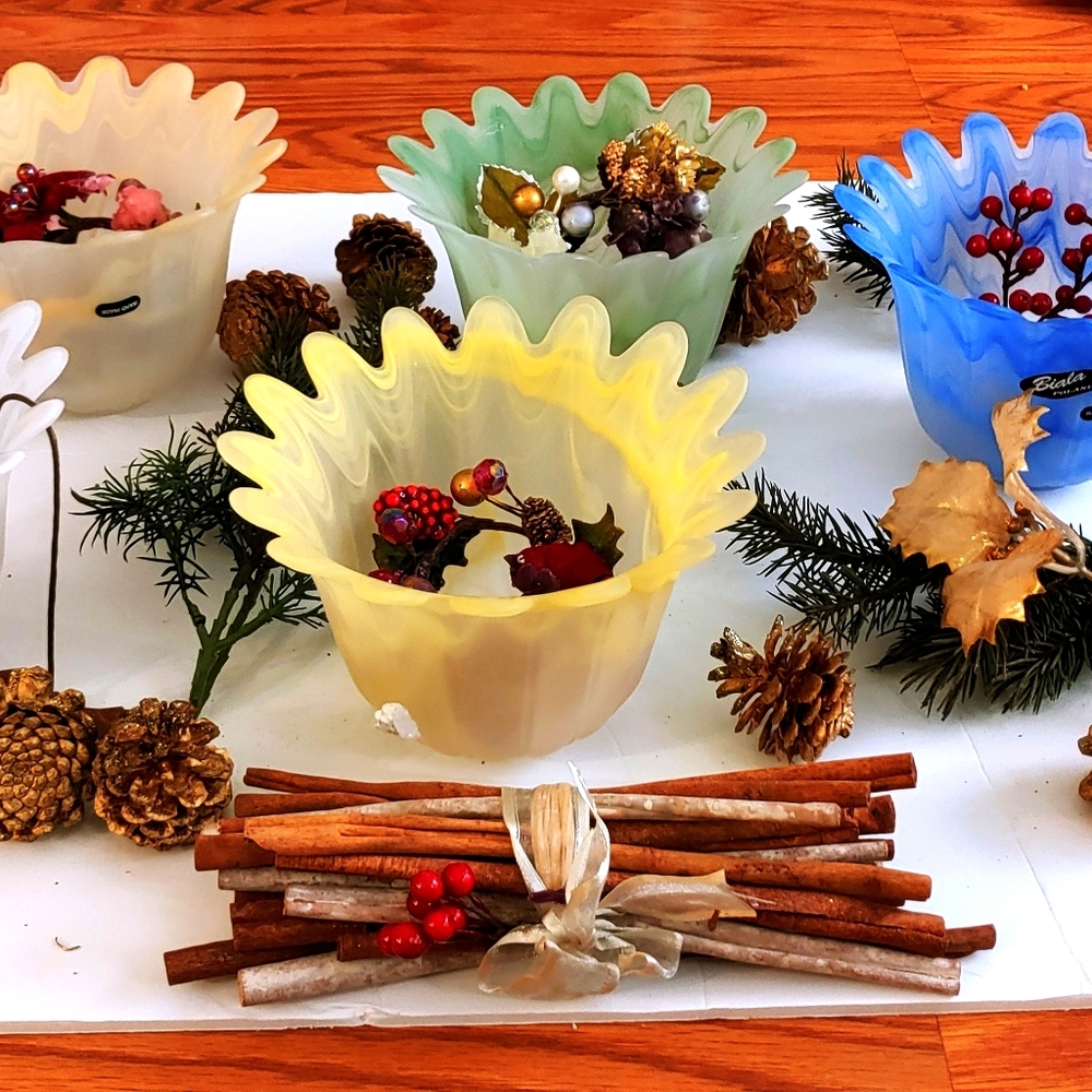 5 pc Hand made Biala ( Poland ) glass art set